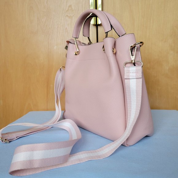 NEW Pink Leather Handbag Crossbody Cute Purse Gold Accent Tote Bag Detach Strap - Picture 3 of 10